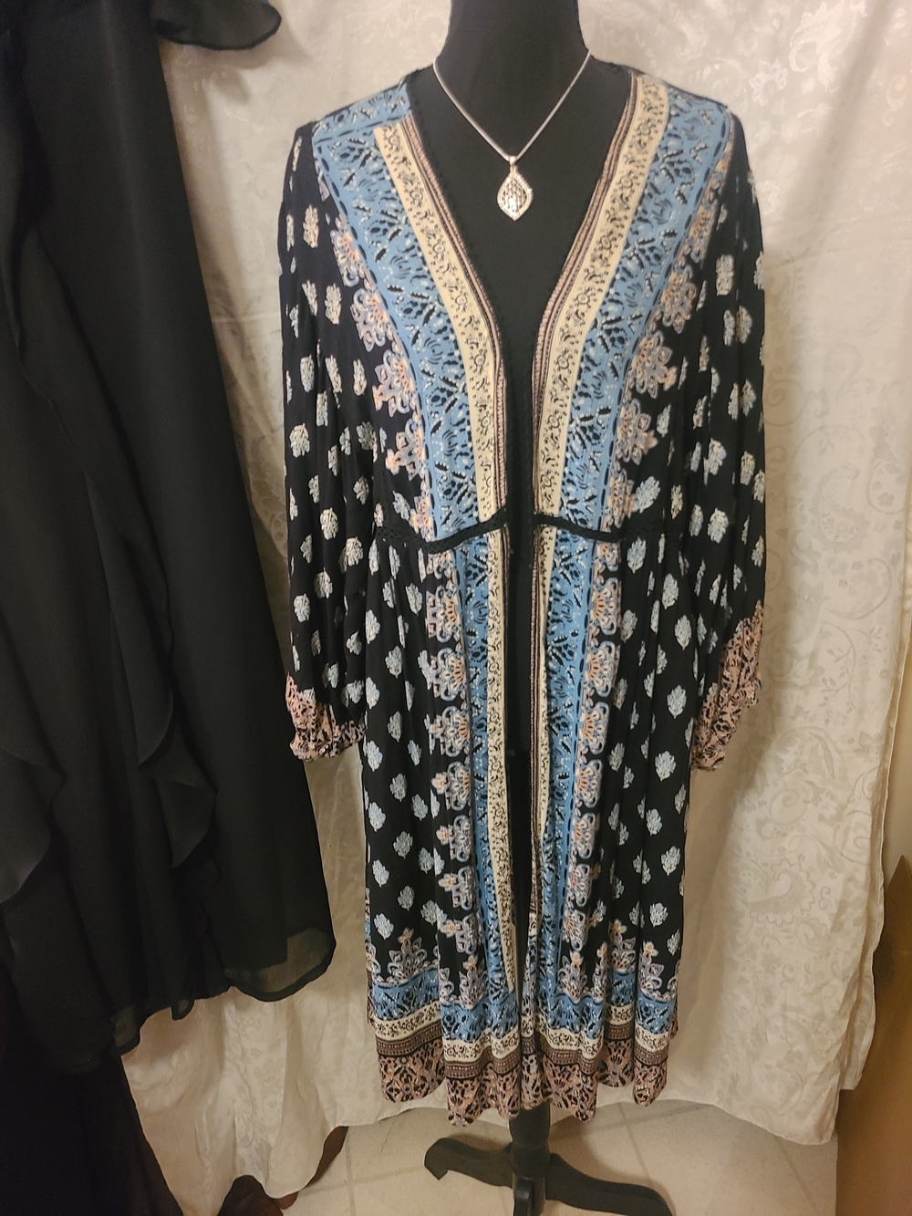 Bohemian V-Neck Maxi Dress with Blue Border